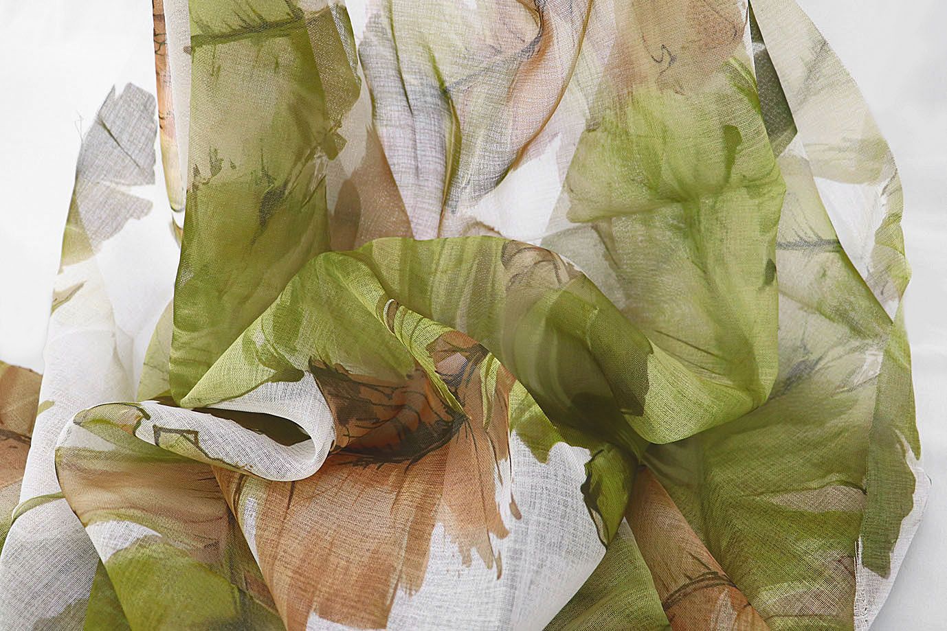 Тюль принт/листья зелено-оранжевые WBC23/C#15B