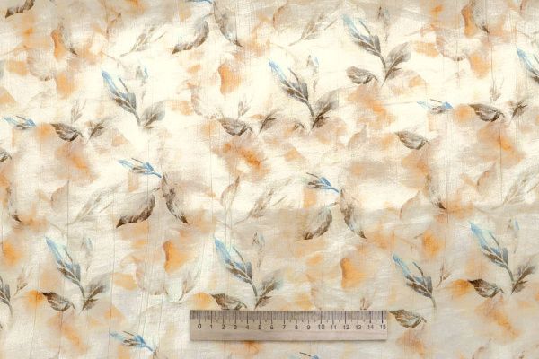 Вуаль "Медея" принт/цветы оранжево-голубые на молочном 12521/D#1/C#3