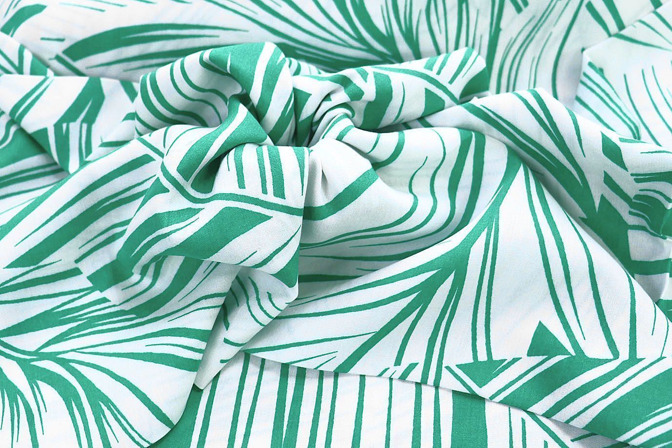 Штапель принт/листья бело-зеленые 1374-PY/D#21/C#4