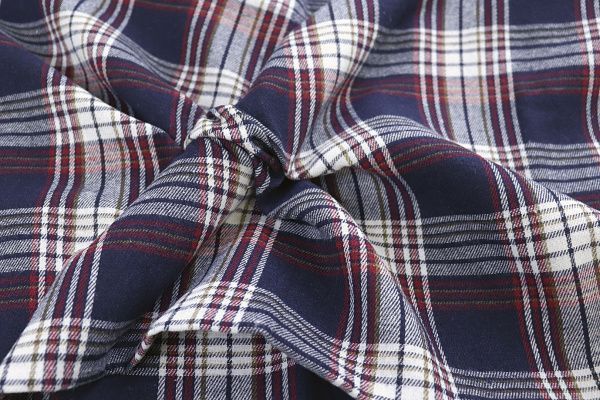 Рубашечная ткань принт/клетка бело-бордовая на синем 1418-PY/D#9/C#1