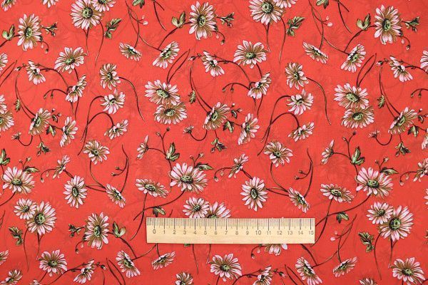 Шифон принт/цветы серо-белые на красном 3707-PY/D#56/C#2