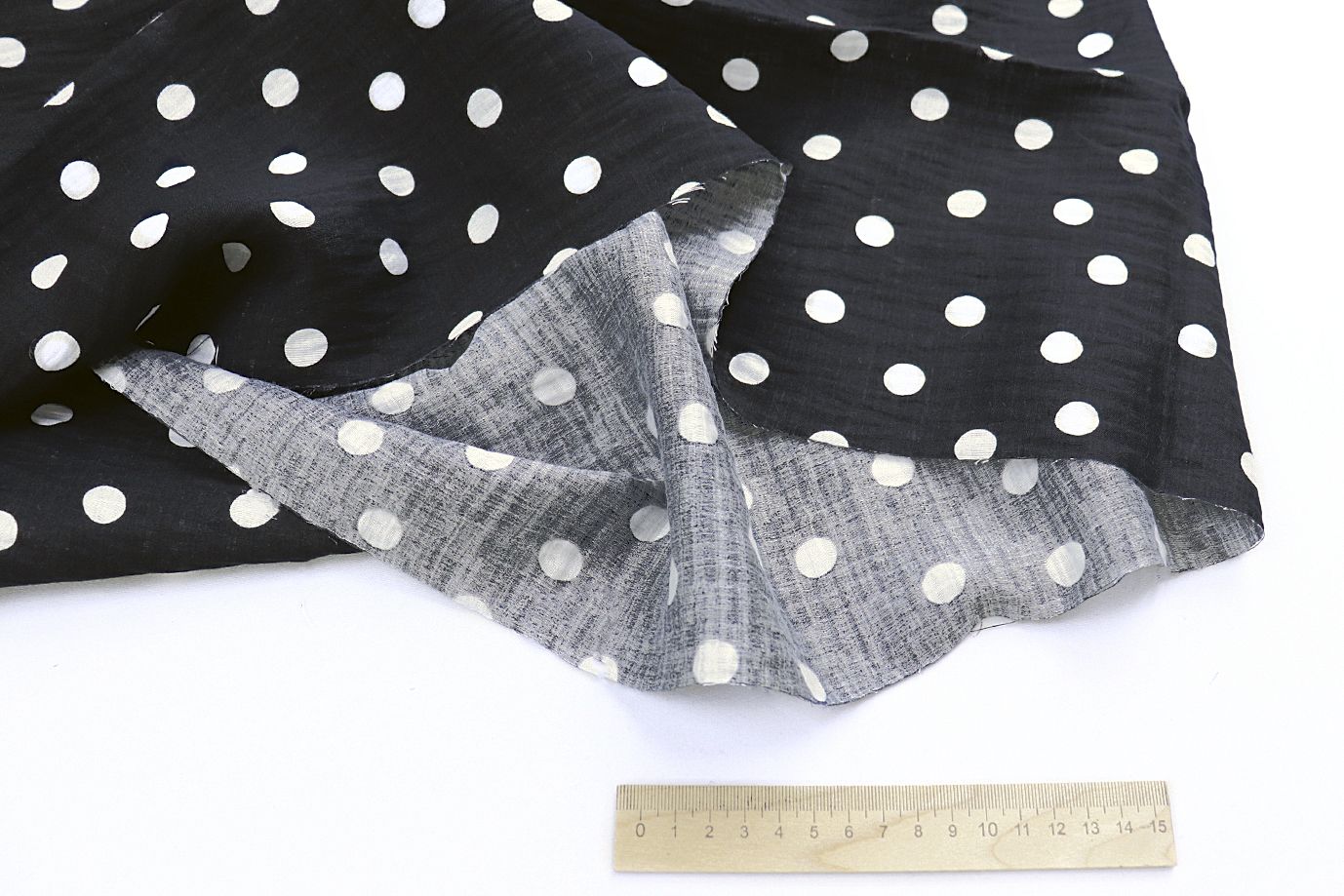 Лен креш принт/горох белый на черном 4154-PY/D#1/C#3