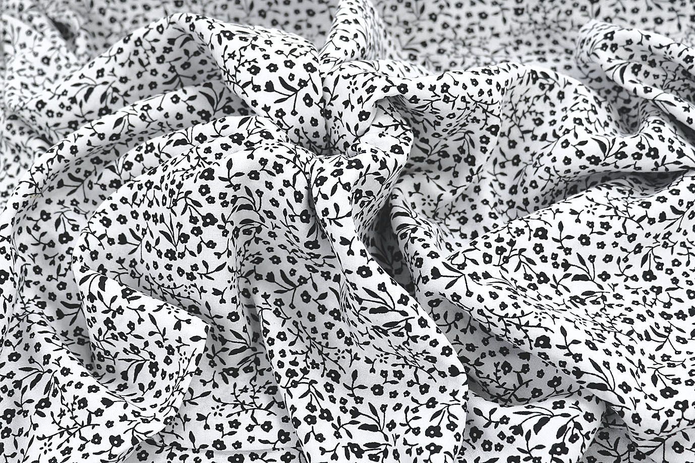 Штапель принт/цветы черные на белом 1374-PY/D#50/C#3