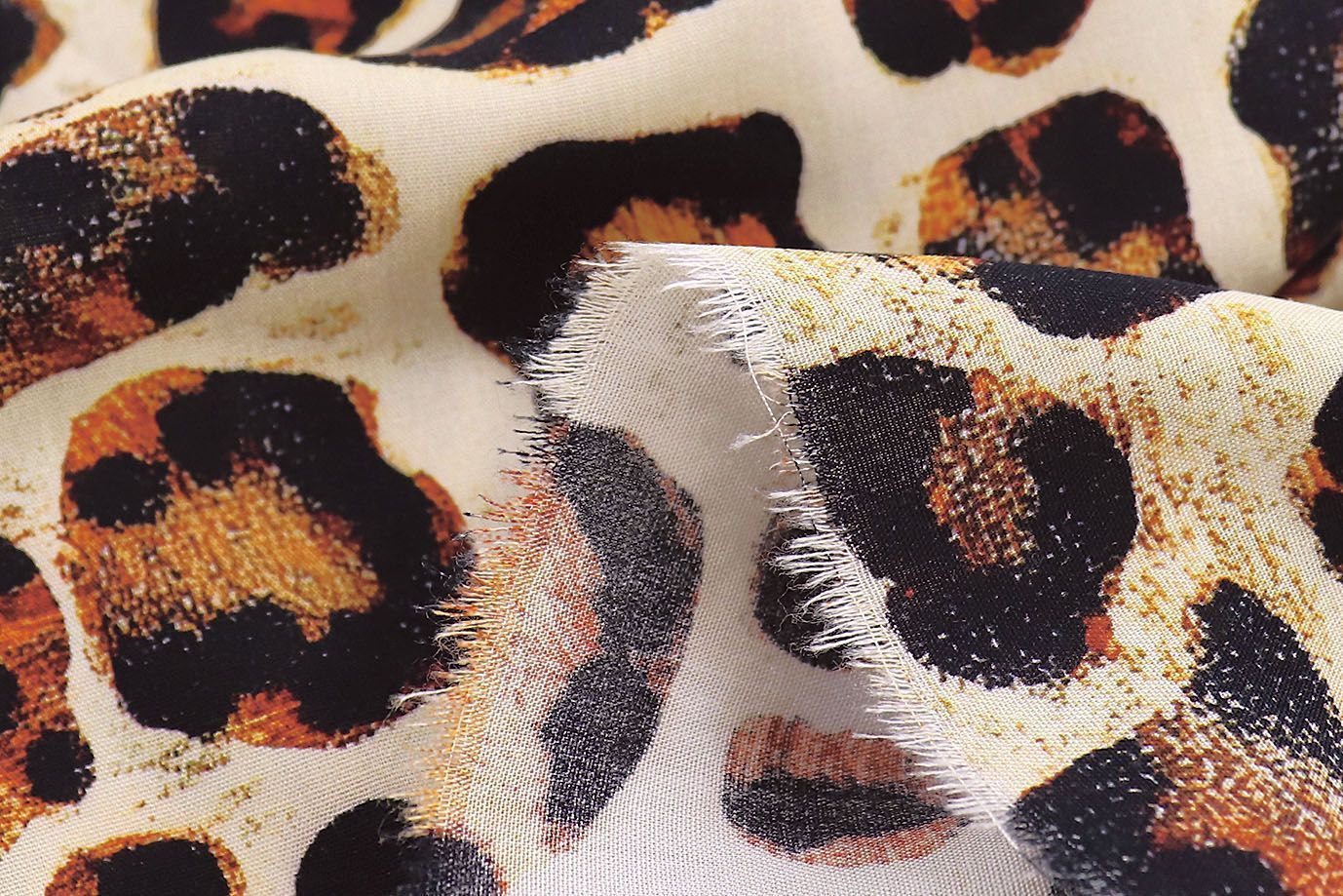 Штапель принт/леопард черно-оранжевый на молочном 1375-PY/D#9/C#1