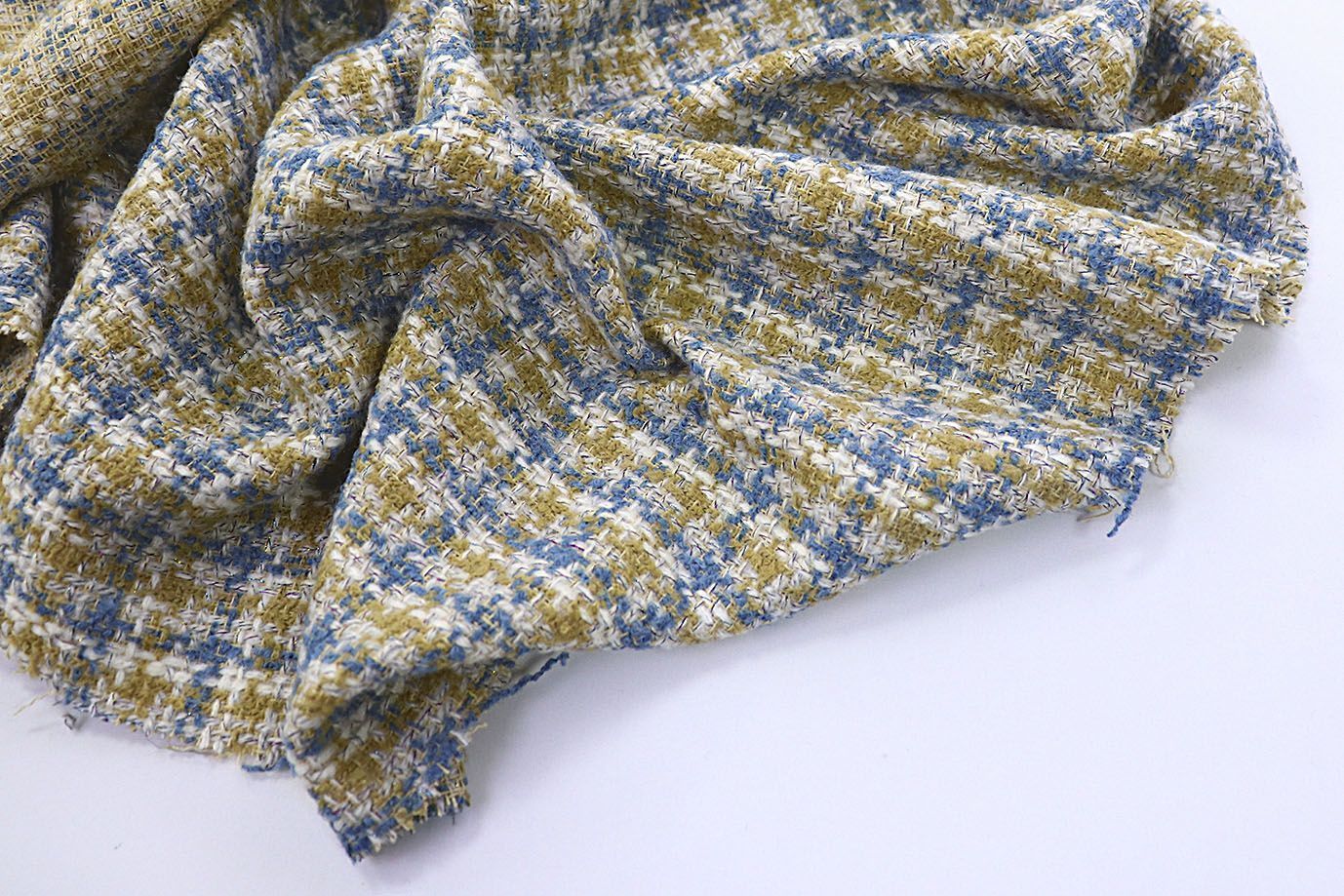 Твид "Шанель" с люрексом принт/клетка желто-голубая AP2303014041/D#1392-129/C#1