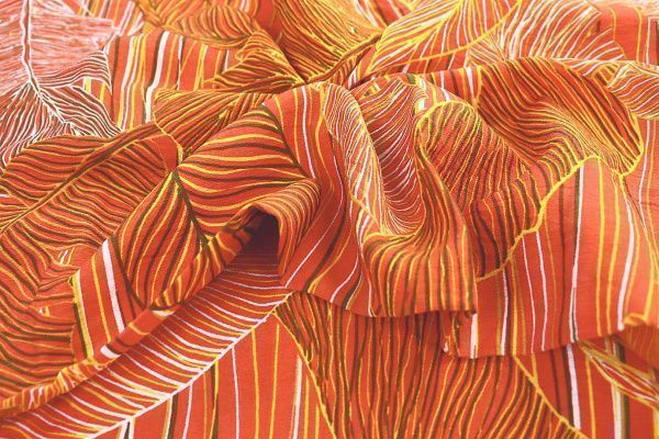 Лен БОХО принт/листья желто-зеленые на оранжевом 3591-PY/D#8/C#3 (11424)