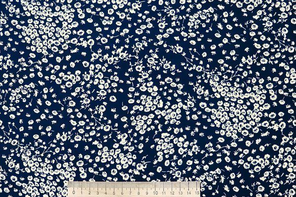 Штапель принт/цветы молочные на темно-синем 4203-PY/D#36/C#1