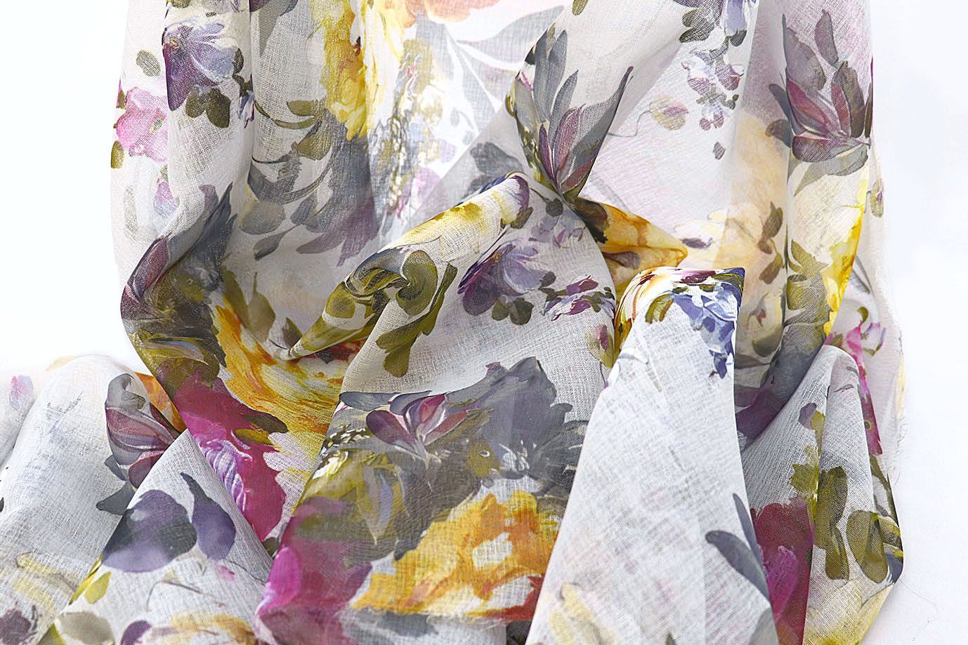 Тюль принт/цветы желто-фиолетовые WBC23/C#17B