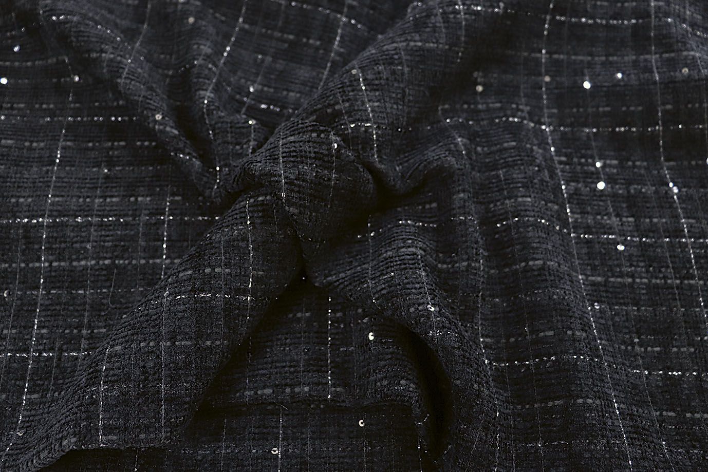 Костюмная ткань "Шанель" с пайетками/черный AP50613/D#1361-8136/C#18