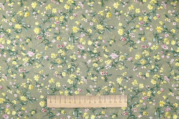 Шифон принт/цветы желто-белые на серо-бежевом 3707-PY/D#46/C#3