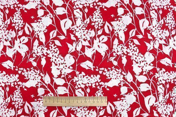 Штапель принт/цветы белые на красном 1374-PY/D#4/C#2