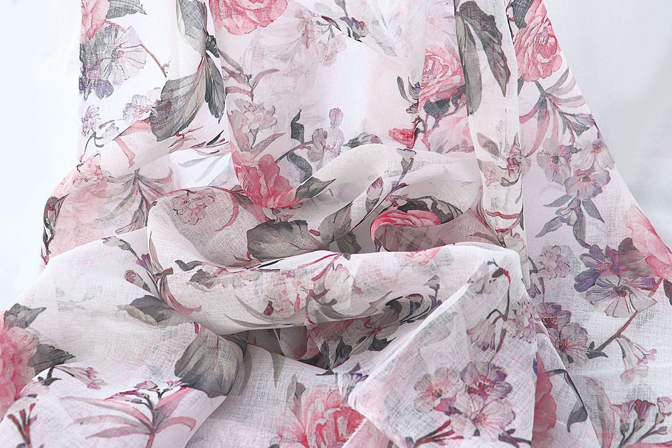Тюль принт/цветы серо-розовые WBC23/C#20C