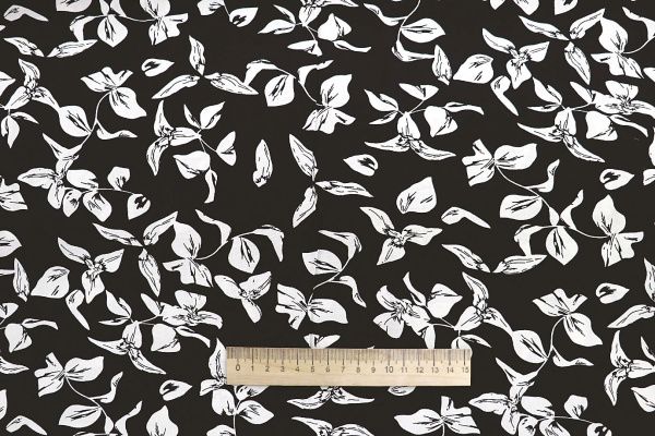 Штапель принт/цветы белые на черном 3858-PY/D#12/C#1