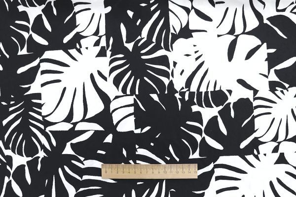 Хлопок "Поплин" принт/листья черные на белом 3848-PY/D#1/C#5