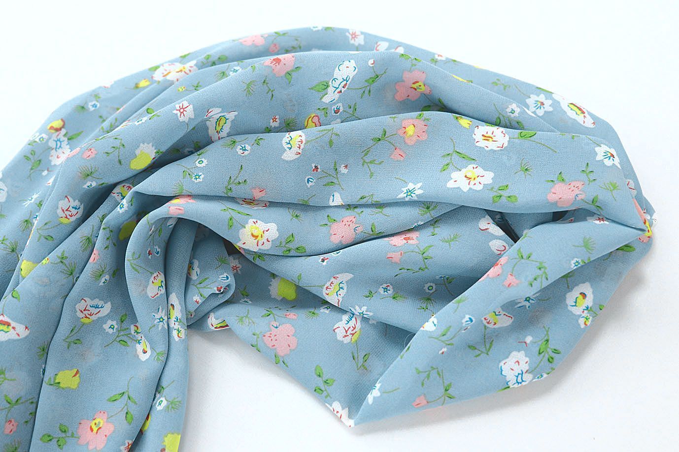 Шифон принт/цветы бело-розовые на серо-голубом 3707-PY/D#54/C#1