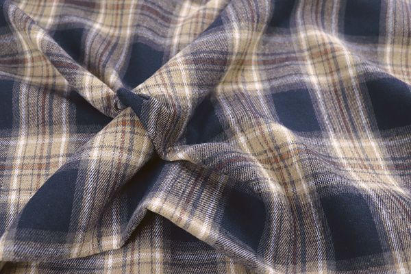 Рубашечная ткань принт/клетка бежевая на синем 1418-PY/D#4/C#2