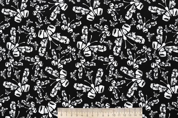 Штапель принт/бабочки белые на черном 4203-PY/D#51/C#1