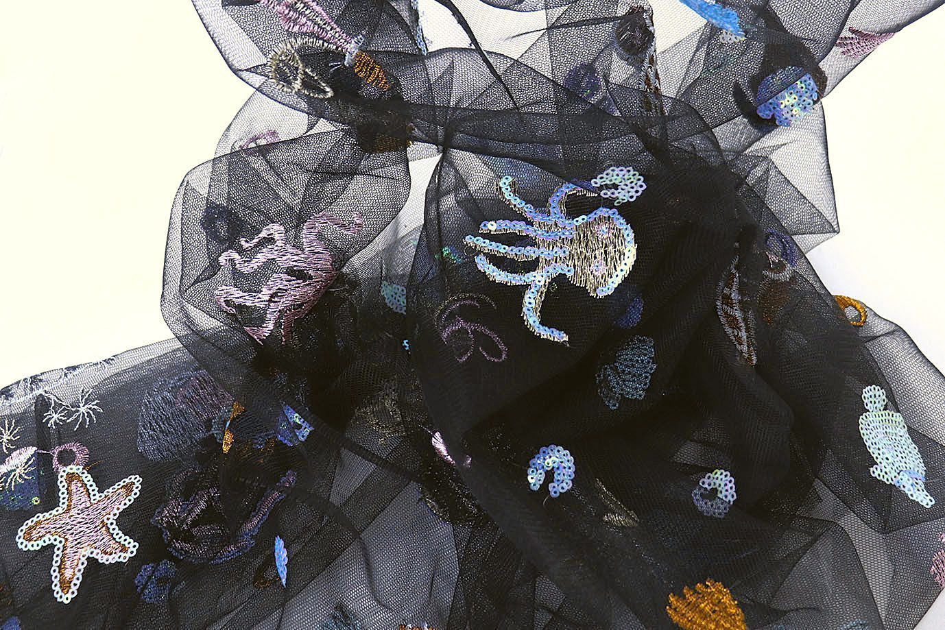 Сетка с вышивкой/черный 16447/D#1