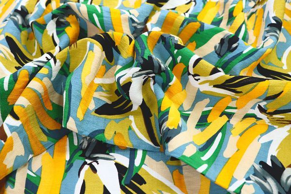 Лен БОХО принт/желто-оранжевый на голубом 3591-PY/D#9/C#2