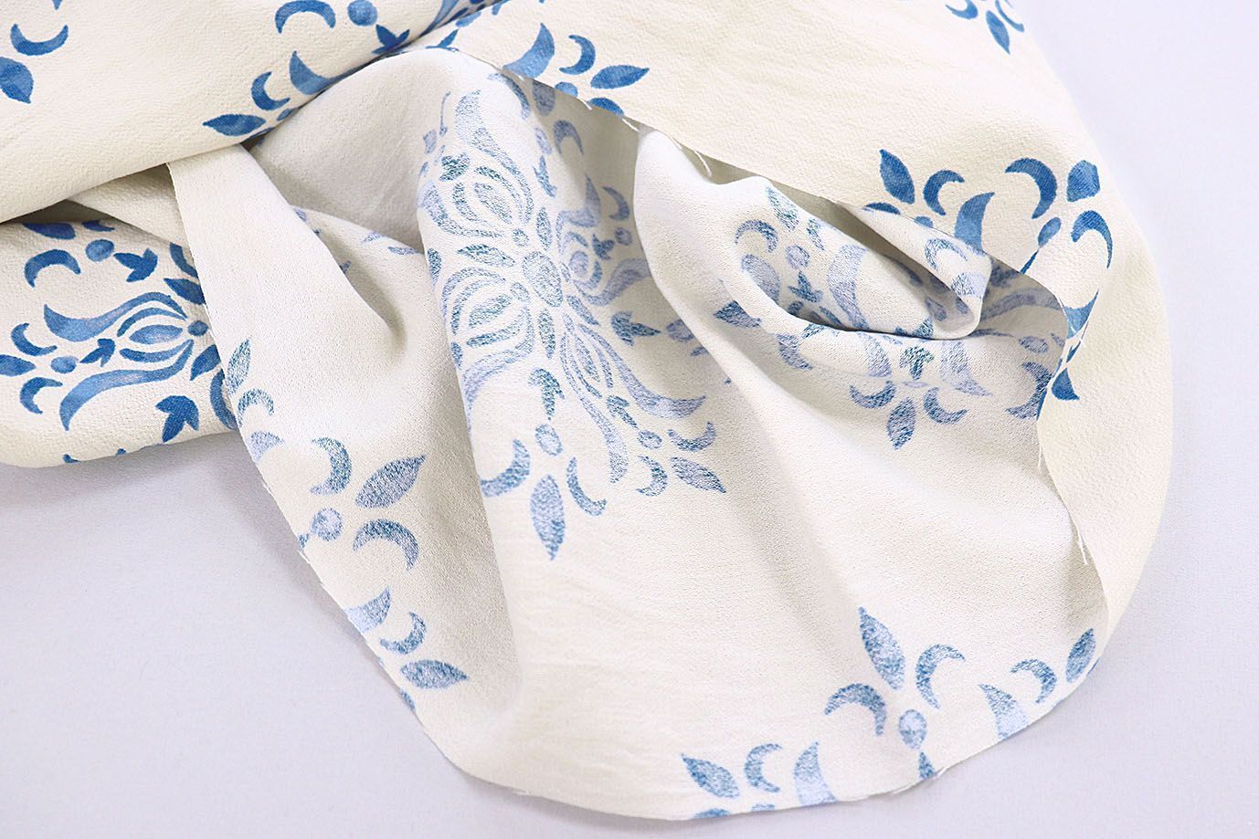 Лен БОХО принт/синий на белом 3857-PY/D#4/C#1