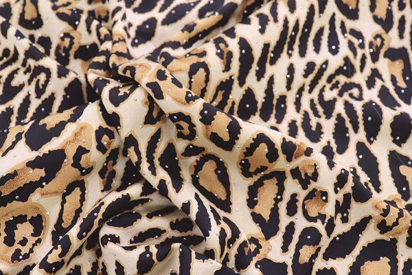 Шелк стрейч со стразами принт/леопард молочно-оранжевый 3791-PY/D#2/C#1