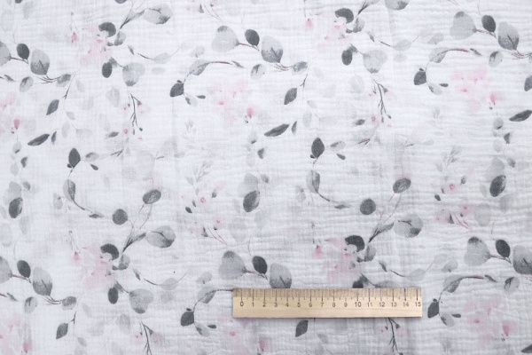 Муслин принт/цветы серо-розовые на белом 4082-PY/D#3/C#1