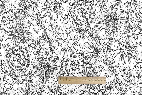 Штапель принт/цветы черные на белом 1374-PY/D#25/C#3