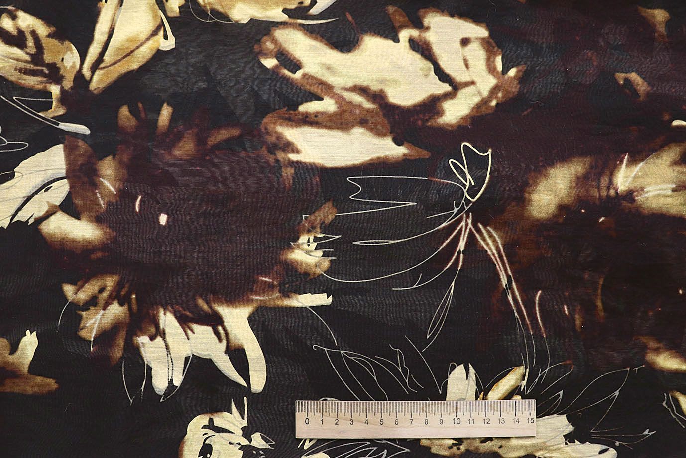 Шелк TENCEL принт/цветы желто-коричневые на черном 4228-PY/D#2/C#1