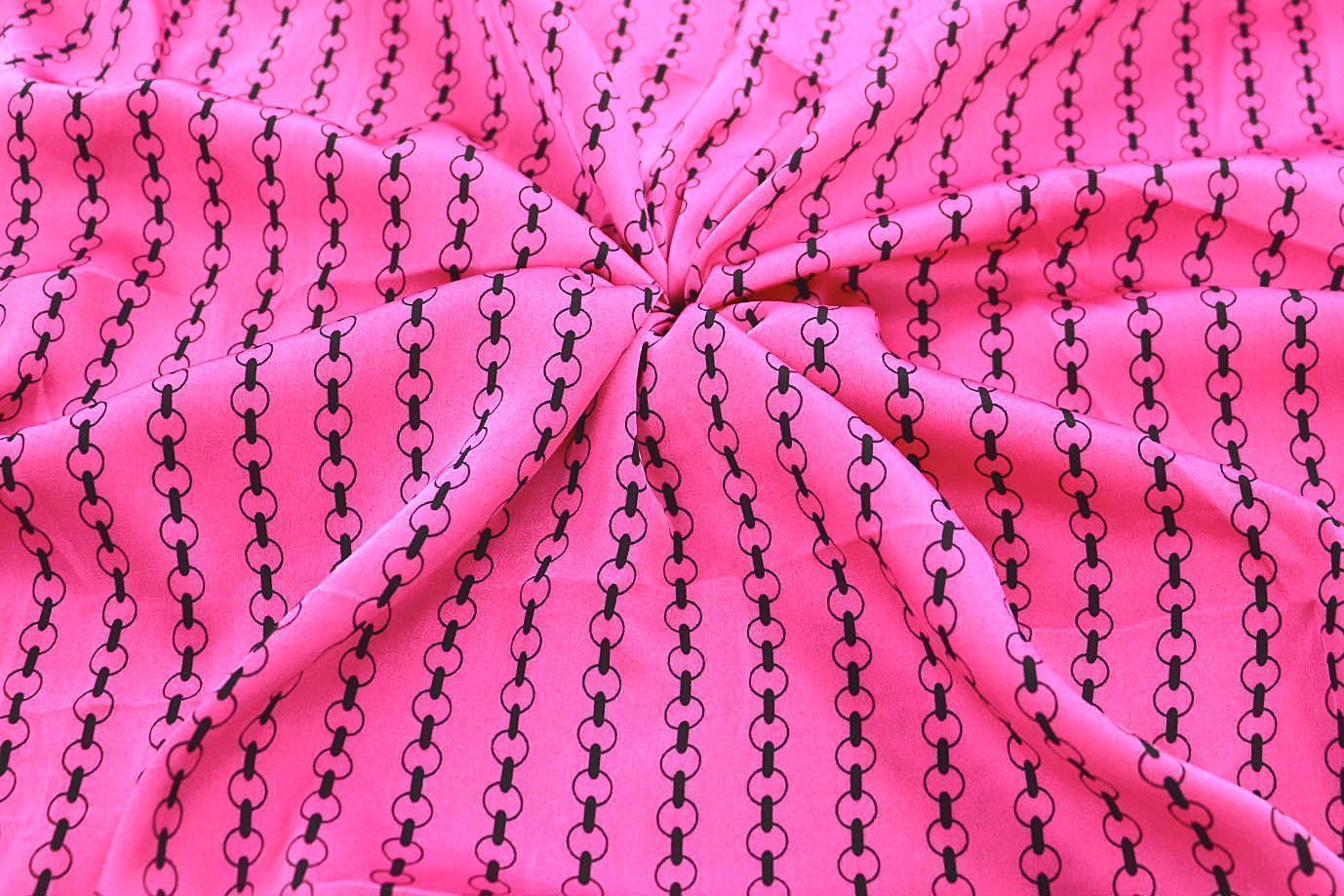 Сатин "Армани" принт/цепи черные на розовом 3588-PY/D#14/C#5