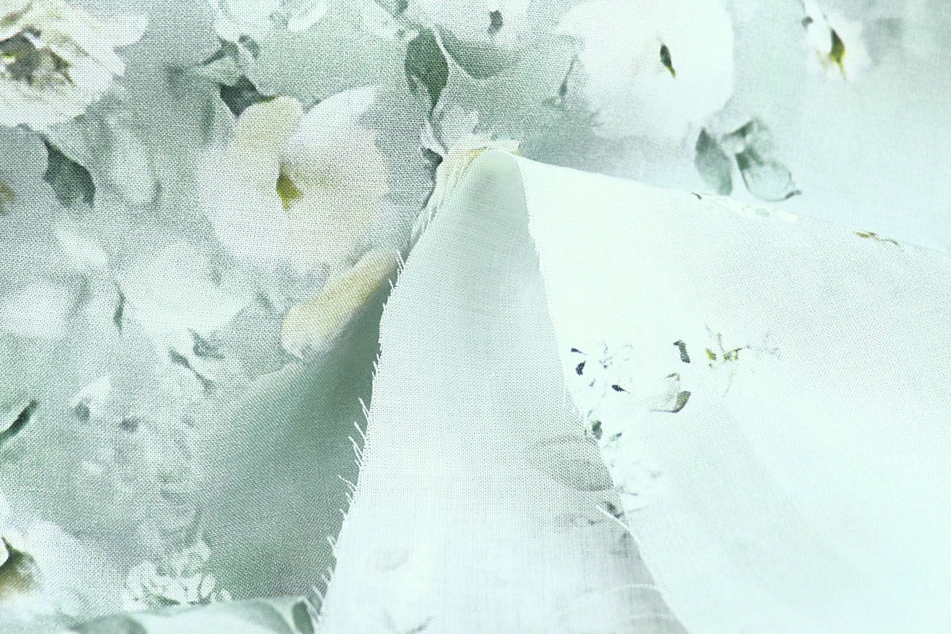 Штапель принт/цветы белые на зеленом 4244-PY/D#4/C#1