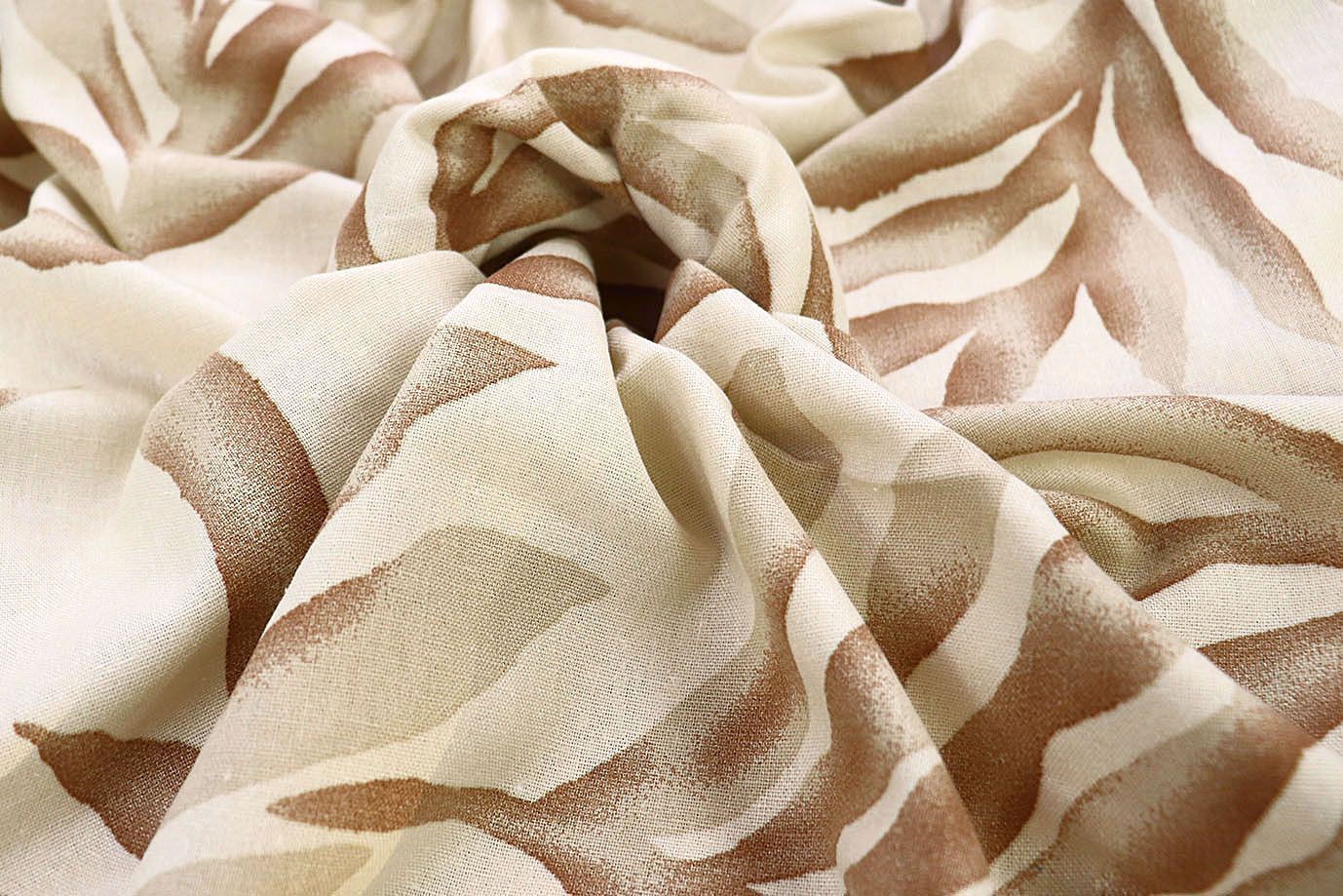 Лен принт/листья коричневые на бежевом 3852-PY/D#5/C#2