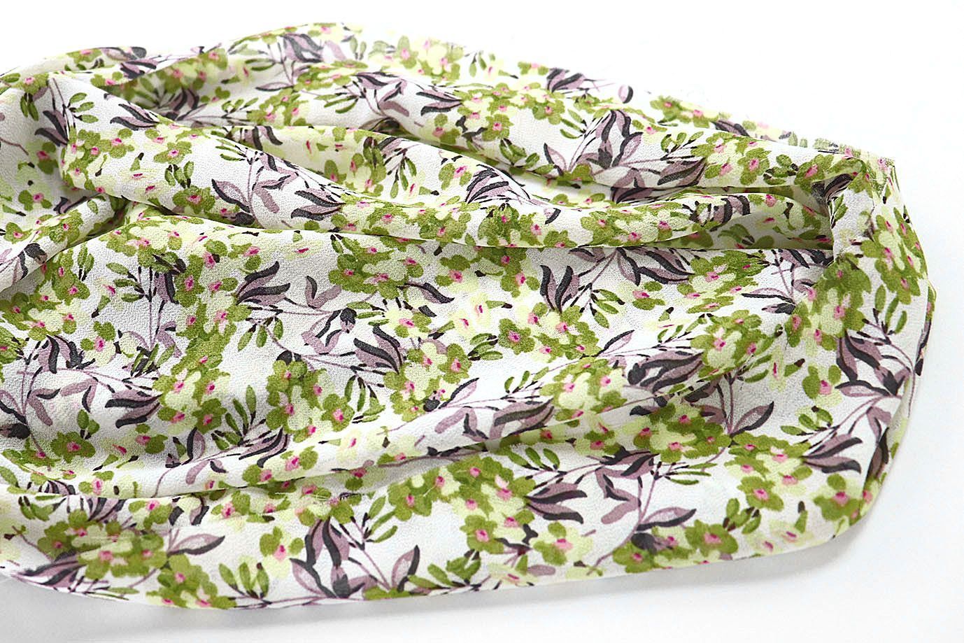 Шифон креп принт/цветы зеленые на белом 3618-PY/D#7/C#3