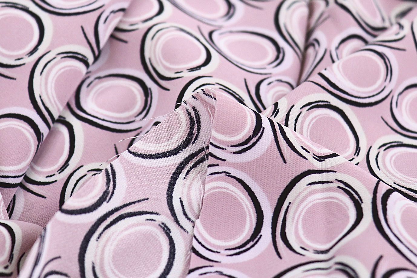 Блузочная ткань "SPH" принт/круги черно-белые на розовом 3621-PY/D#7/C#3