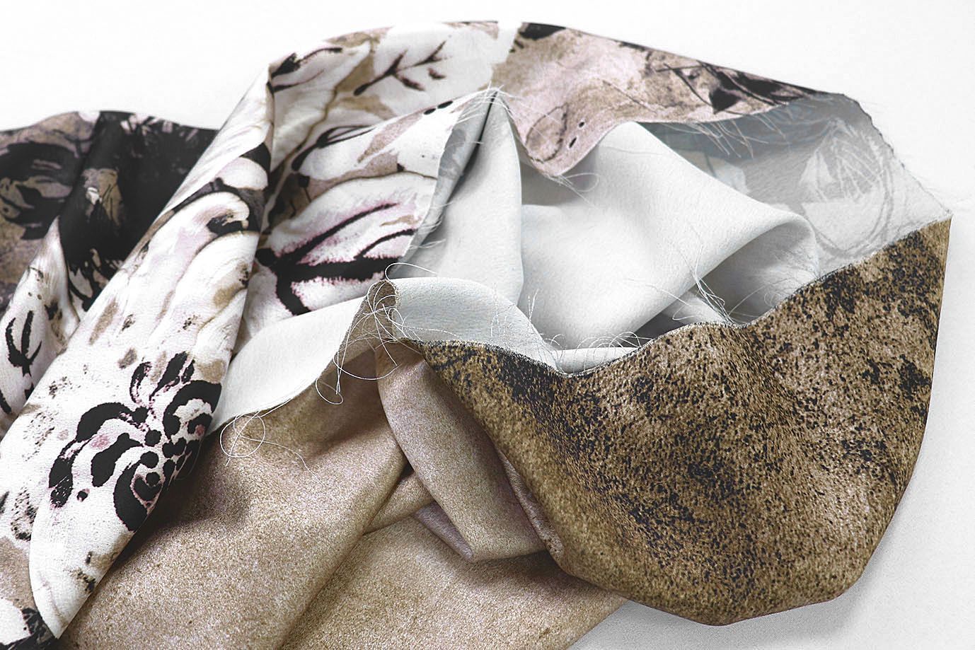 Шелк принт/цветы черно-белые на бежевом 3881-PY/D#4/C#1