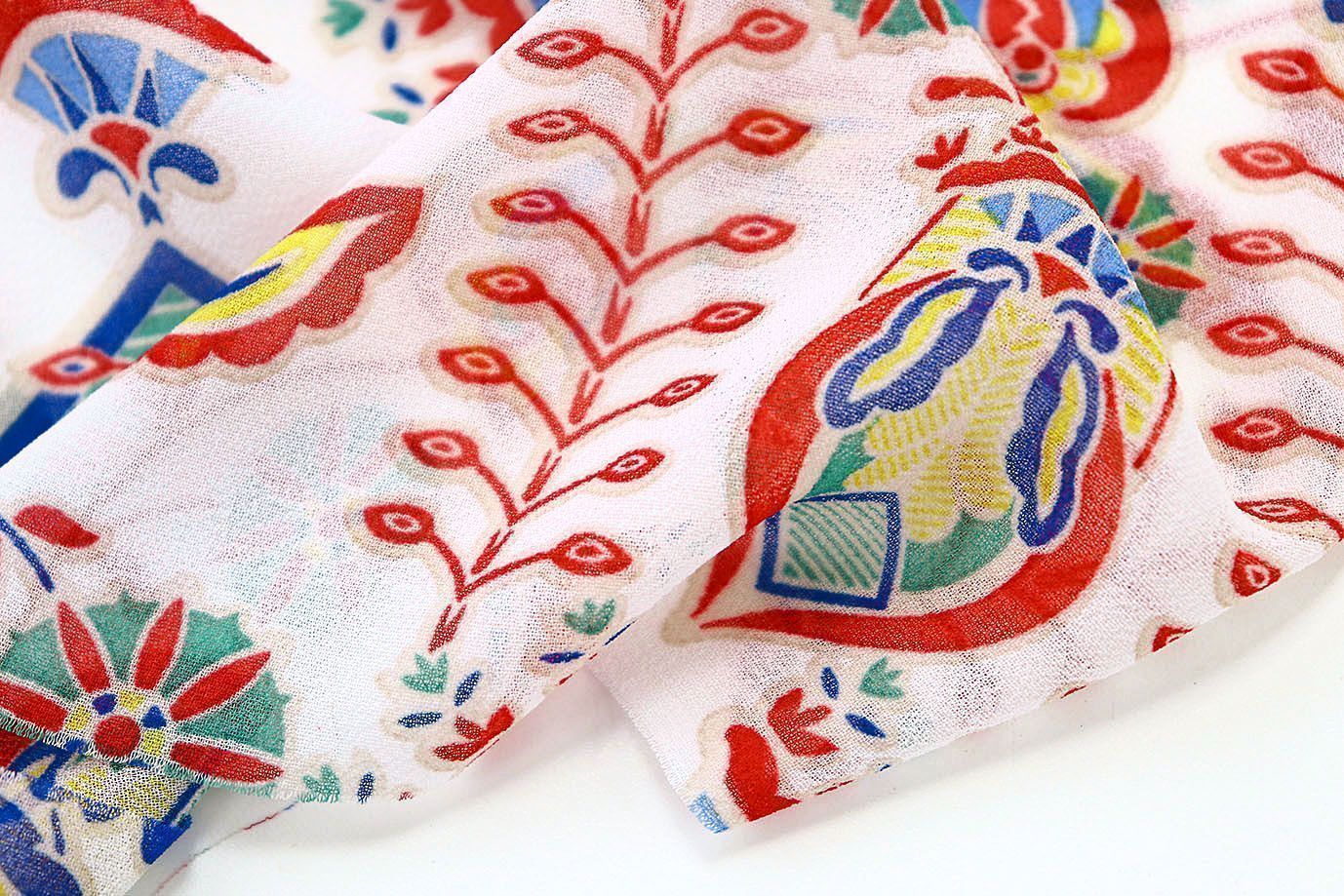 Шифон креп принт/сине-желто-красный на белом 3639-PY/D#6/C#2