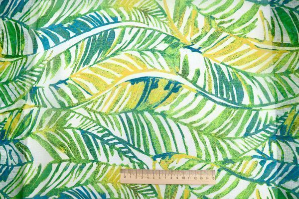 Тюль принт/листья сине-желто-зеленые WBC23/C#3B
