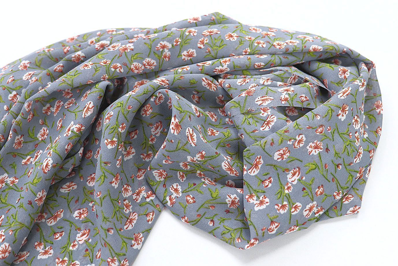 Шифон принт/цветы коралловые на сером 3707-PY/D#19/C#1