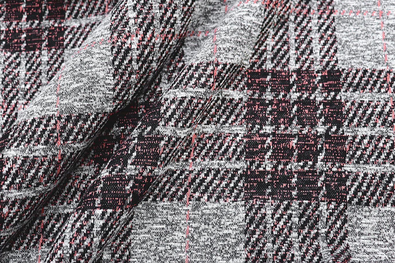 Трикотаж принт/клетка черно-серая с розовым 2693/D#6