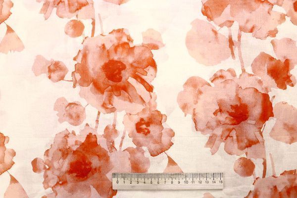 Хлопковая вуаль принт/цветы алые на молочном 4112-PY/D#1/C#1