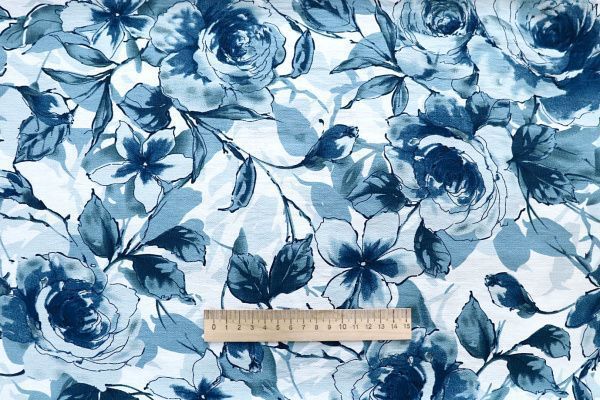 Лен БОХО принт/сине-голубой на белом 4077-PY/D#8/C#1