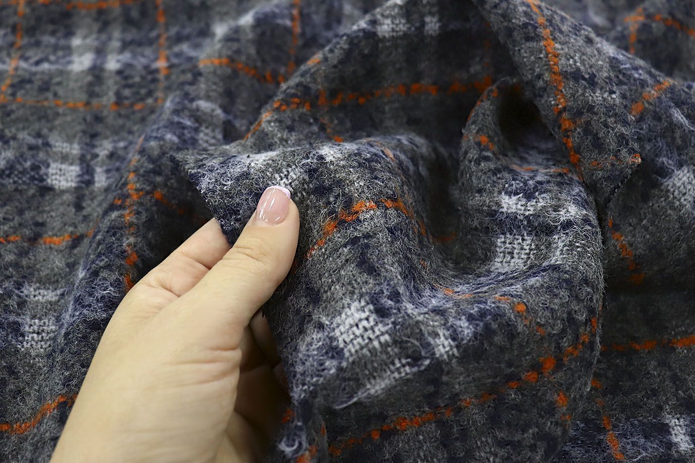 Пальтовая ткань принт/клетка серо-оранжевая 7163DPL/C#3