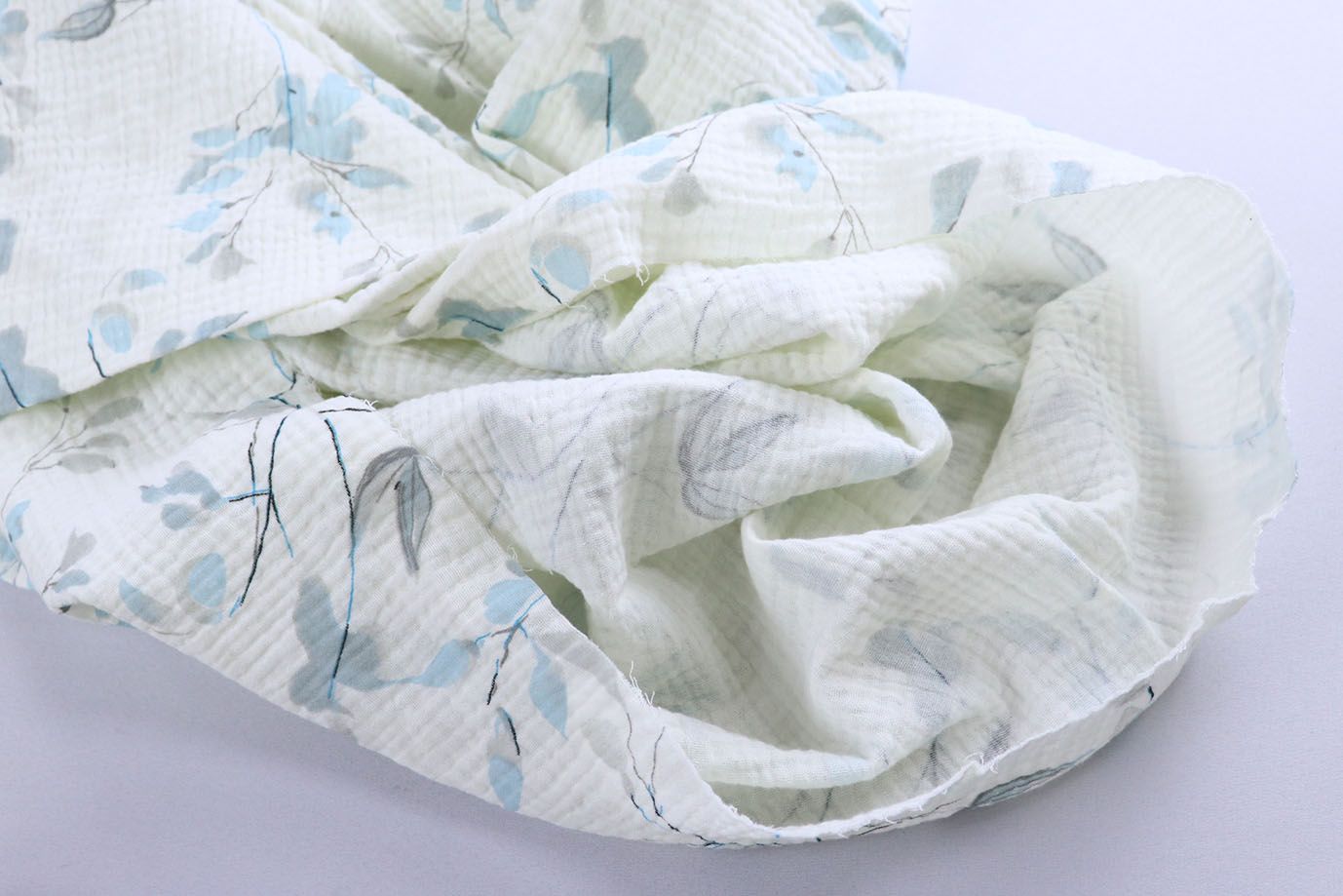 Муслин принт/цветы серо-голубые на белом 4017-PY/D#12