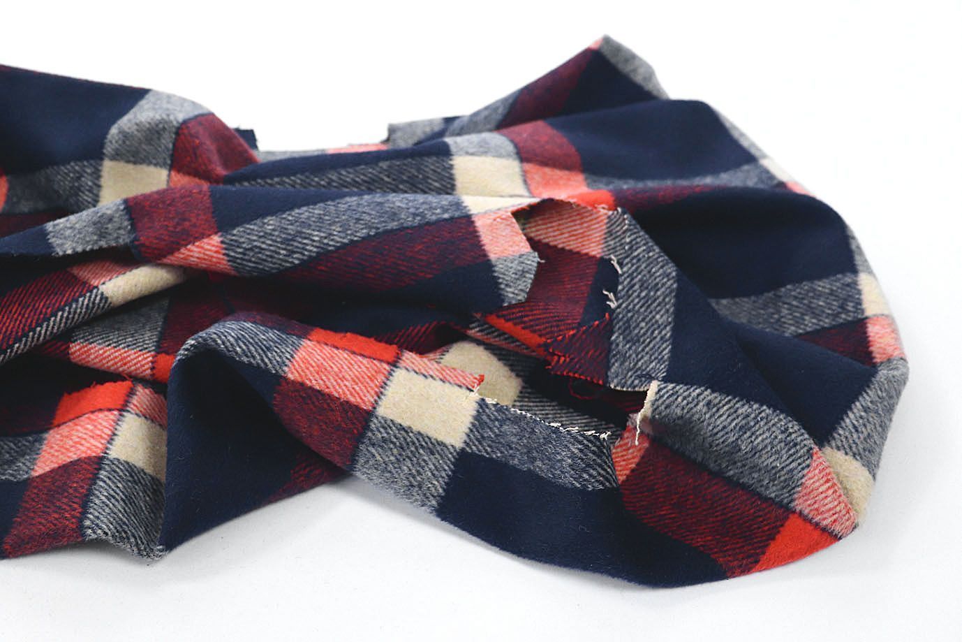 Пальтовая ткань "Микроворса" принт/клетка молочно-коралловая на темно-синем AP210318023/D#778-90135/C#8