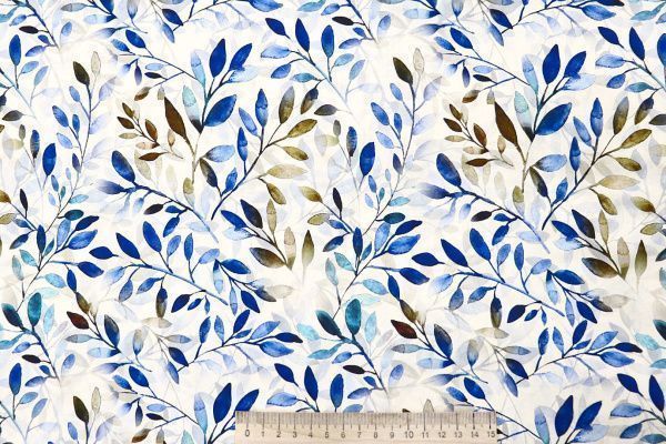 Штапель принт/листья сине-бронзовые на молочном 4203-PY/D#32/C#1