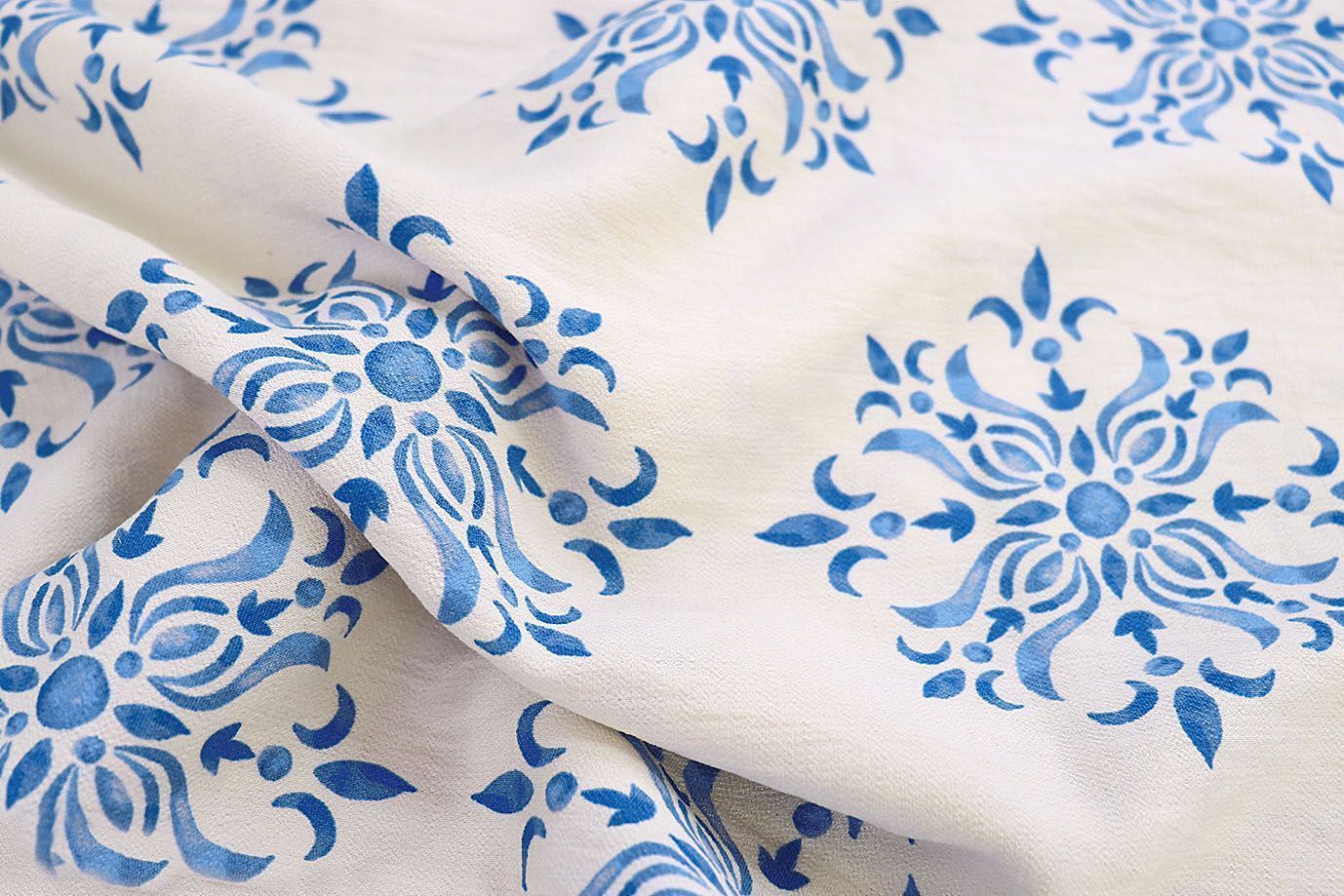 Лен БОХО принт/синий на белом 3857-PY/D#4/C#1