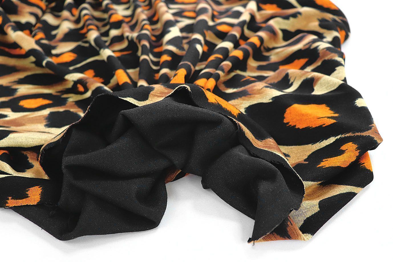 Трикотаж "Модал" принт/черно-оранжевый на желтом 3561-PY/D#13/C#3