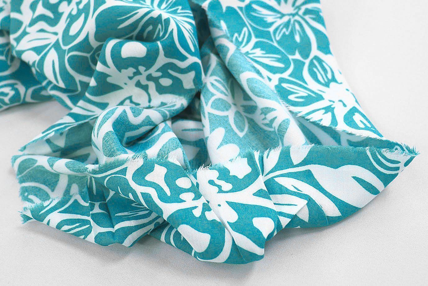 Штапель принт/цветы белые на бирюзовом 1374-PY/D#29/C#3