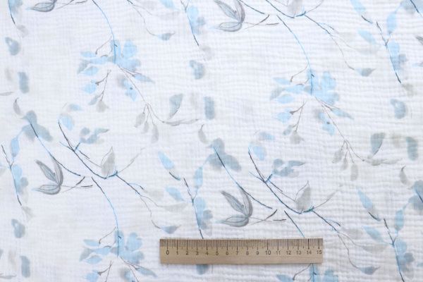 Муслин принт/цветы серо-голубые на белом 4017-PY/D#12