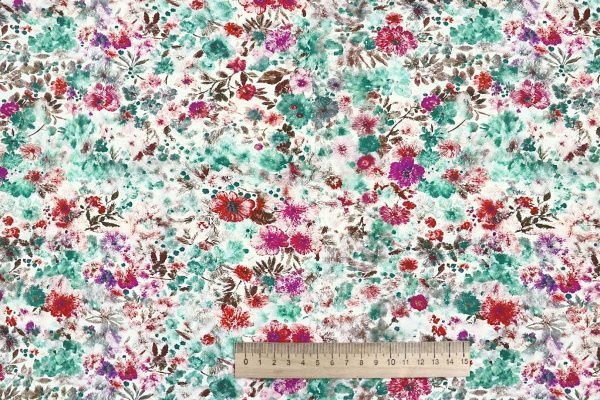 Штапель принт/цветы красно-изумрудные на белом 4205-PY/D#26/C#2