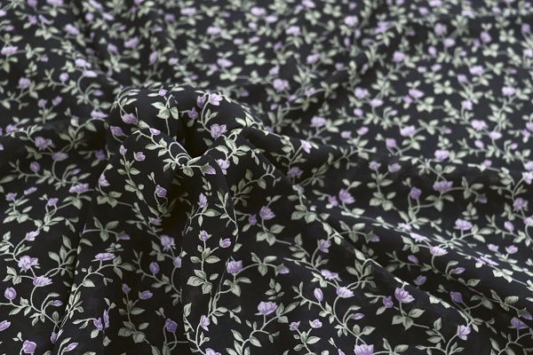 Шифон принт/цветы сиреневые на черном 4241-PY/D#12/C#1